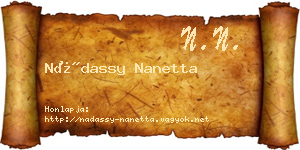 Nádassy Nanetta névjegykártya